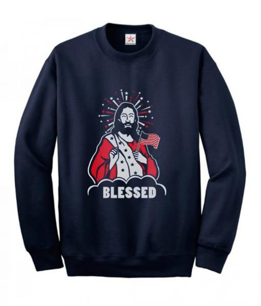 Blessed Jesus Christian American Flag USA Sweatshirt Ez025a