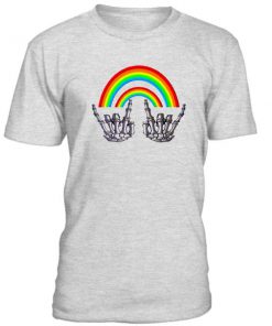 Rainbow Skeleton Hand Rock Out Tshirt