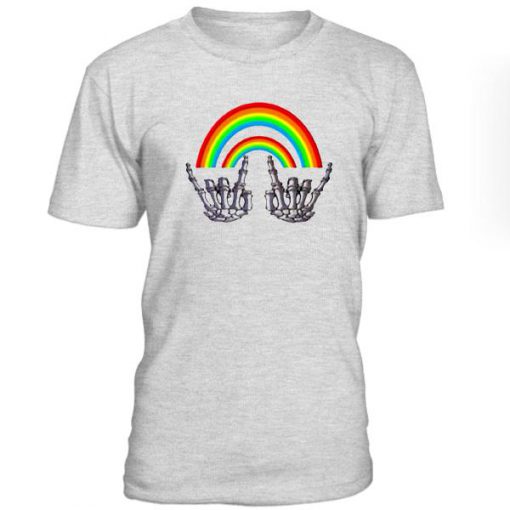 Rainbow Skeleton Hand Rock Out Tshirt