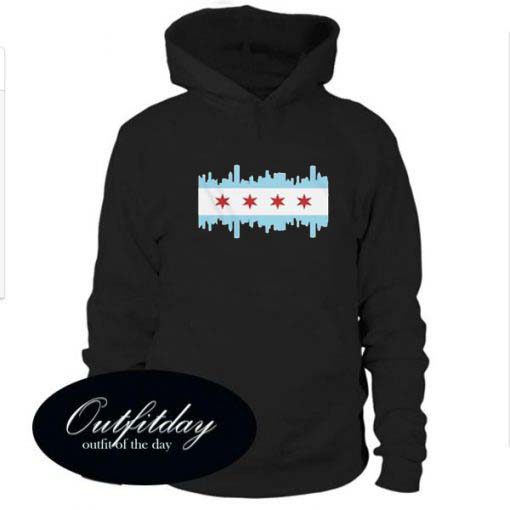 Chicago Hoodie Flag and Skyline