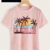 Tropical & Landscape Print T-Shirt