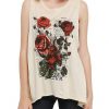 Floral Skull Script Slit Back Girls Tank Top