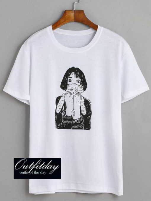 girl holding cat tee T-shirt