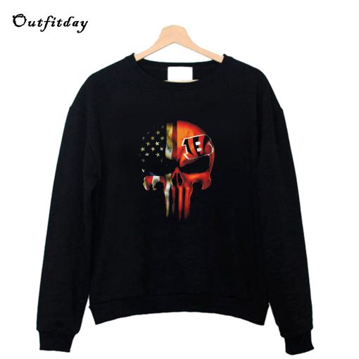 Cincinnati Bengals American flag punisher Skull Sweatshirt B22