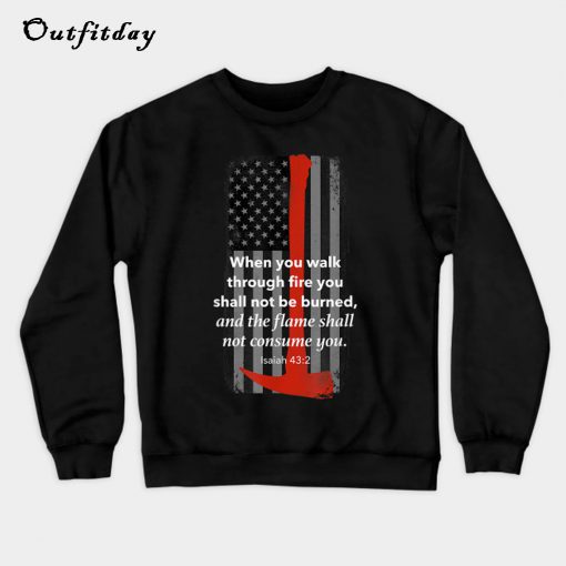 Thin Red Line Firefighter Bible Verse American Flag Sweatshirt B22