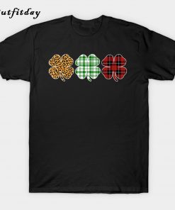 St Patricks Day Buffalo Plaid Leopard Shamrock T-Shirt B22