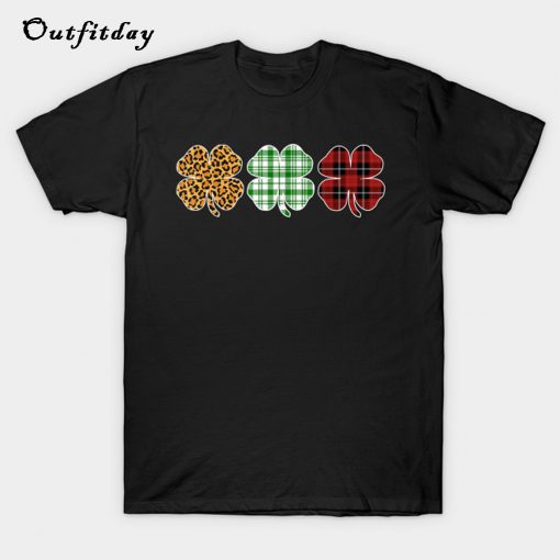 St Patricks Day Buffalo Plaid Leopard Shamrock T-Shirt B22