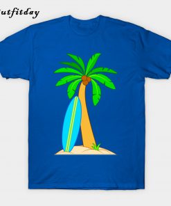 Tropical Surf Board and Palm Tree T-Shirt B22