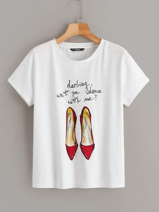 Shein Shoes Print T-Shirt