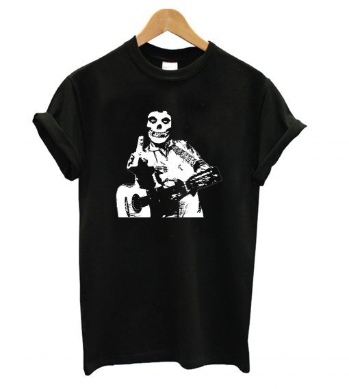 Johnny Cash The Misfits Middle Finger Black Skull T shirt PU27