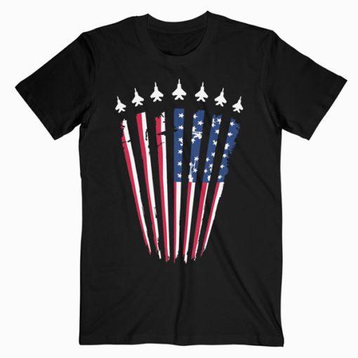 American Flag USA Airplane Jet Fighter 4th of July Patriotic T-Shirt PU27