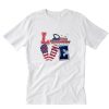 LOVE Pontoon Boat American Flag 4th of July T-Shirt PU27