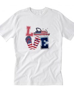 LOVE Pontoon Boat American Flag 4th of July T-Shirt PU27