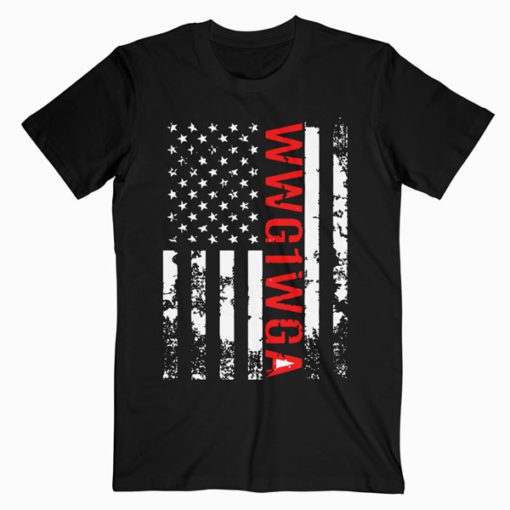 Q Anon WWG1WGA Where We Go One We Go All Qanon US Flag T-Shirt PU27