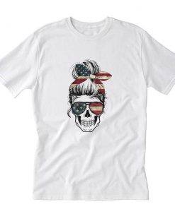 Womens American Lady Skull USA Flag 4th of July T-Shirt PU27