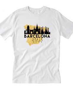 Barcelona Spain Skyline Map Art T-Shirt PU27
