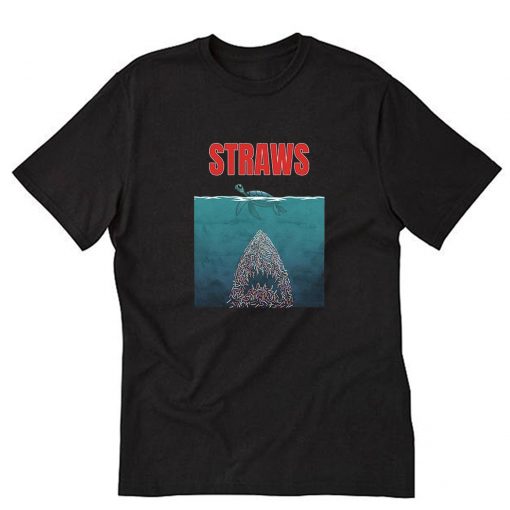 Straws Turtles Jaws Shark T-Shirt PU27
