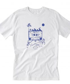 Cassette audio K7 surf blanc bleu T-Shirt PU27