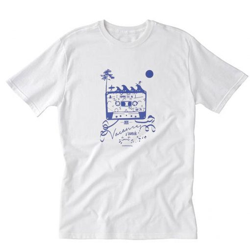 Cassette audio K7 surf blanc bleu T-Shirt PU27