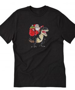 Santa Claus Riding T-Rex Dinosaur Christmas T-Shirt PU27