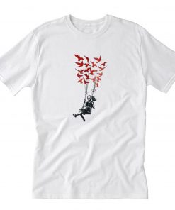 Kid Girl Swing Bird Freedom Balloon Banksy Street Art T-Shirt PU27