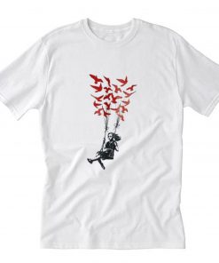 Kid Girl Swing Bird Freedom Balloon Banksy Street Art T-Shirt PU27