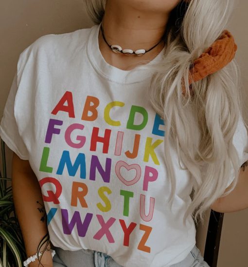 ABC I Love You Alphabet Love Graphic Tee for Women or Men Shirt ZA