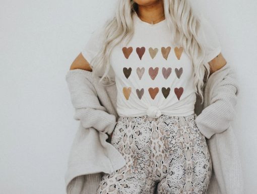 Artsy Melanin Skin Tone Kindness Watercolor Hearts Shirt ZA