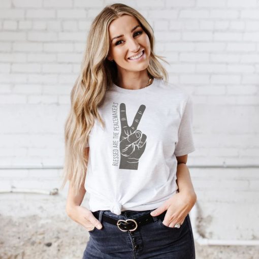 Blessed are the Peacemakers Peace Sign Grunge Hand Shirt ZA