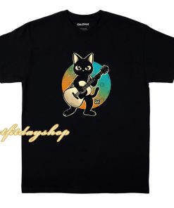 Official Black Cat Playing Acoustic Guitar T-shirt ZA