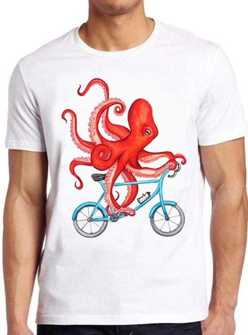 Octopus On A Bicycle Meme Funny Style Cult Movie Music Gift Tee T Shir ZA