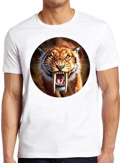 Sabertooth Tiger Dinosaur Saber Tooth Jaguar Jurassic Park Animal Funny Hilarious Witty Funny Meme Gift Tee Cult Movie T Shirt ZA