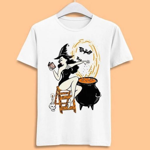 Pinup Witch Girl Horror Meme Gift Funny Tee Style Movie Music Top Mens Womens Adult Tee T Shirt ZA