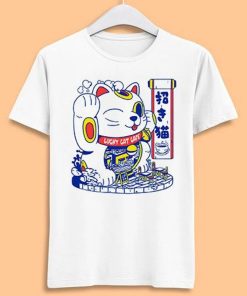 Maneki Neko Lucky Cat Fortune Happiness Wealth T Shirt ZA